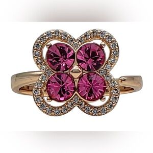 Fun Anxiety Fidget Calming Spinner Ring Hot Pink/ Clear CZ Gold Tone Ring